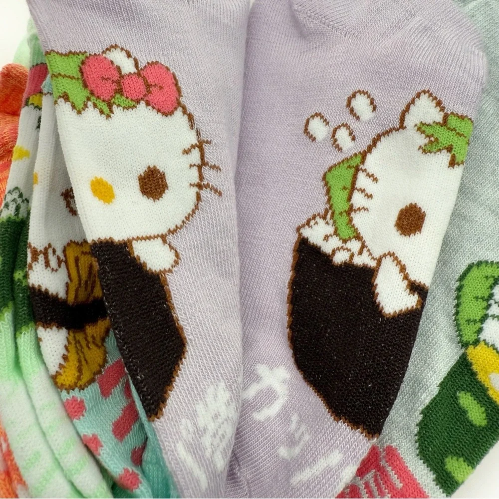 Hello Kitty Womens No Show Socks Sanrio Cartoon Sushi Pastel Cute Gift 5 Pairs